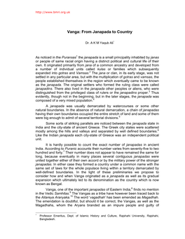 Vanga: from Janapada to Country