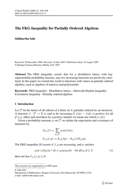 The FKG Inequality for Partially Ordered Algebras