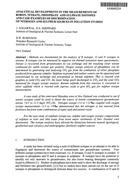 Analytical Developments in the Measurements of Boron, Nitrate