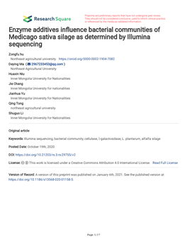 Enzyme Additives in Uence Bacterial Communities of Medicago Sativa