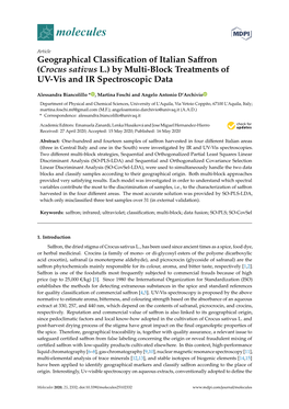 Geographical Classification of Italian Saffron (Crocus Sativus L.) by Multi-Block Treatments of UV-Vis and IR Spectroscopic Data