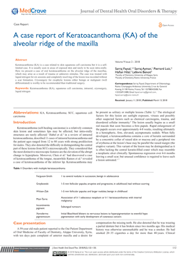 A Case Report of Keratoacanthoma (KA) of the Alveolar Ridge of the Maxilla