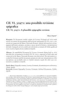 CIL VI, 30971: Una Possibile Revisione Epigrafica…