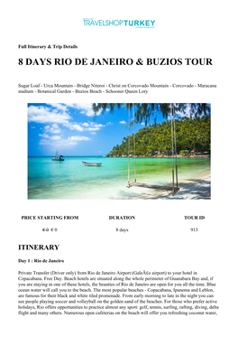 8 Days Rio De Janeiro & Buzios Tour