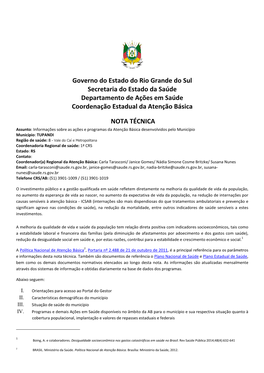 Governo Do Estado Do Rio Grande Do Sul Secretaria Do Estado Da Saúde Departamento De Ações Em Saúde Coordenação Estadual Da Atenção Básica