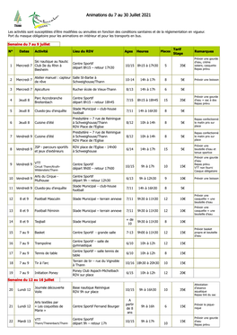 Animations Du 7 Au 30 Juillet 2021
