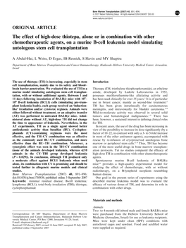 The Effect of High-Dose Thiotepa, Alone Or in Combination with Other