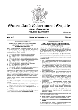 Queensland Government Gazette Local Government PUBLISHED by AUTHORITY ISSN 0155-9370