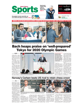 Bach Heaps Praise on 'Well-Prepared' Tokyo for 2020 Olympic Games