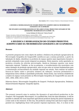 A Dinâmica E Reorganização Do Cenário Produtivo Agropecuário Da Microrregião Geográfica De Guaporé/Rs