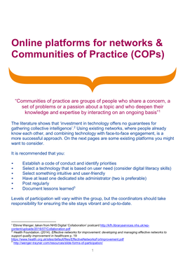 Online Platforms and Communities of Practice