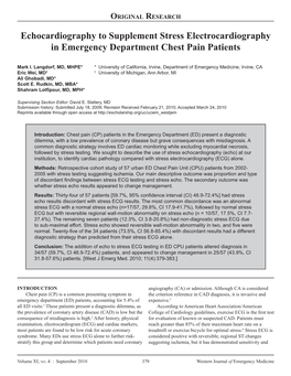 Echocardiography to Supplement Stress Electrocardiography in Emergency Department Chest Pain Patients