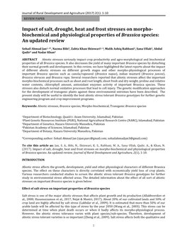 Impact of Salt, Drought, Heat and Frost Stresses on Morpho- Biochemical and Physiological Properties of Brassica Species: an Updated Review