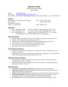 Michael E. Smith Curriculum Vitae for Posting Feb