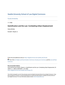 Gentrification and the Law: Combatting Urban Displacement