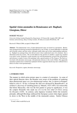 Spatial Vision Anomalies in Renaissance Art: Raphael, Giorgione, Dürer