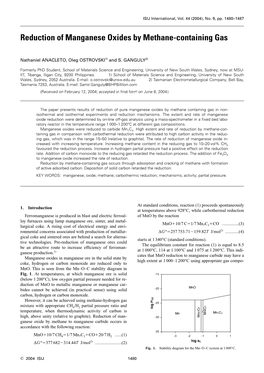 Reduction of Manganese Oxides by Methane-Containing Gas