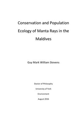 Conservation and Population Ecology of Manta Rays in the Maldives
