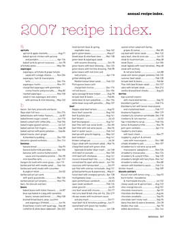 2007 Recipe Index. a Fresh Borlotti Bean & Spring Seared Sirloin Salad with Barley, Apricots Vegetable Soup