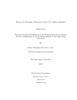 Essays on Strategic Behavior in the U.S. Airline Industry