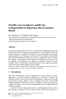 Possible Ways to Improve Public Bus Transportation in Itaperuna, Rio De Janeiro, Brazil