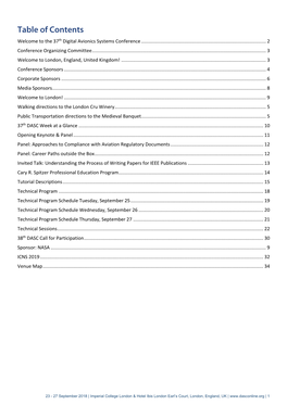 Table of Contents Welcome to the 37Th Digital Avionics Systems Conference