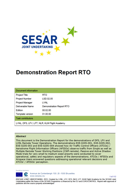 2.05 Edition 00.02.00 Demonstration Report RTO Table of Contents EXECUTIVE SUMMARY