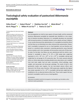 Toxicological Safety Evaluation of Pasteurized Akkermansia Muciniphila