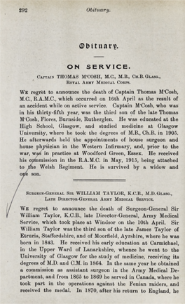 Surgeon-General Sir William Taylor, K.C.B., Late Director-General, Army Medical Service, Which Took Place at Windsor on the 10Th April