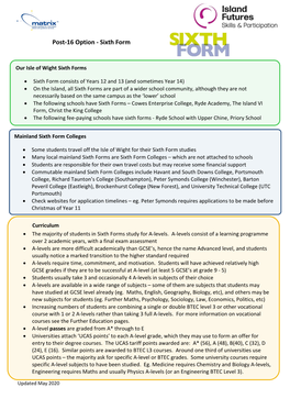 Post-16 Option - Sixth Form