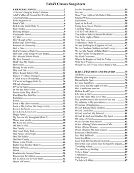 Bahá'í Classes Songsheets