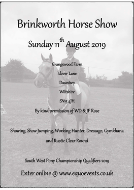 Brinkworth Horse Show Th Sunday 11 August 2019