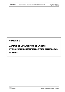 Chapitre 2 : Analyse De L'etat Initial De La Zone Et Des Milieux Susceptibles