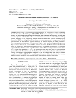 Nutritive Value of Persian Walnut (Juglans Regia L.) Orchards