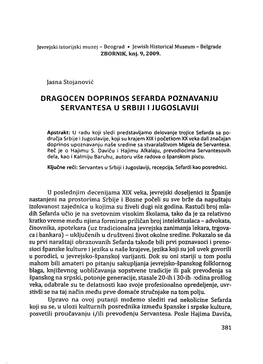 Dragocen Doprinos Sefarda Poznavanju Servantesa U Srbiji I Jugoslaviji
