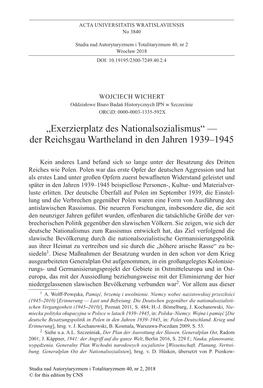 Der Reichsgau Wartheland in Den Jahren 1939–1945