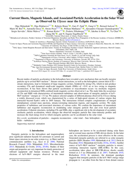 Current Sheets, Magnetic Islands, and Associated Particle Acceleration in the Solar Wind As Observed by Ulysses Near the Ecliptic Plane