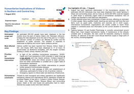 Humanitarian Implications of Violence in Northern and Central Iraq Key