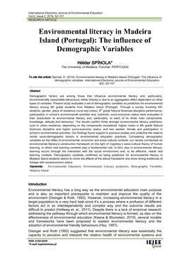 Environmental Literacy in Madeira Island (Portugal): the Influence of Demographic Variables