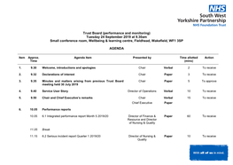 Trust Board (Performance and Monitoring) Tuesday 24 September 2019 at 9.30Am Small Conference Room, Wellbeing & Learning