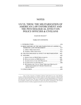 The Militarization of American Law Enforcement and the Psychological Effect on Police Officers & Civilians