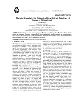 Floristic Diversity in the Wetlands of Kota District, Rajasthan –A Survey of Abhera Pond Sulekha Joshi Department of Botany, Government P.G