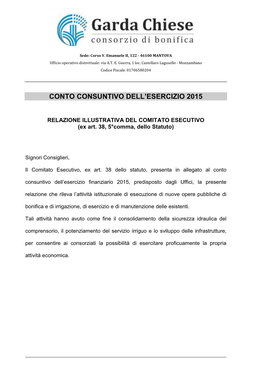 Conto Consuntivo Dell'esercizio 2015