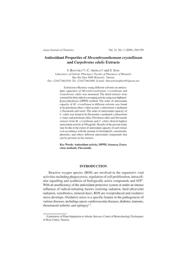 Antioxidant Properties of Mesembryanthemum Crystallinum and Carpobrotus Edulis Extracts