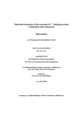 Molecular Dynamics of the Neuronal Ca -Binding Proteins