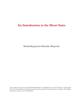 Introduction to the Heart Sutra