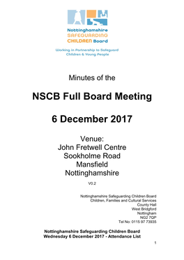 NSCB Full Board Meeting 6 December 2017 Agenda Item & Discussion Action Paper Circulated