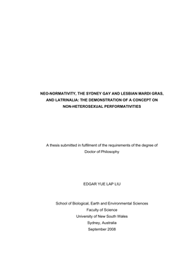 Neo-Normativity, the Sydney Gay and Lesbian Mardi Gras, and Latrinalia: the Demonstration of a Concept on Non-Heterosexual Performativities