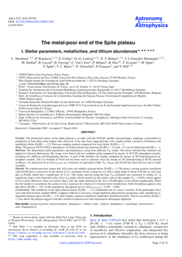 The Metal-Poor End of the Spite Plateau I