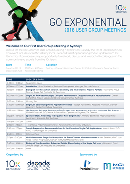 Our First User Group Meeting in Sydney! Join Us for the 10X Genomics User Group Meeting in Sydney on Tuesday the 11Th of December 2018